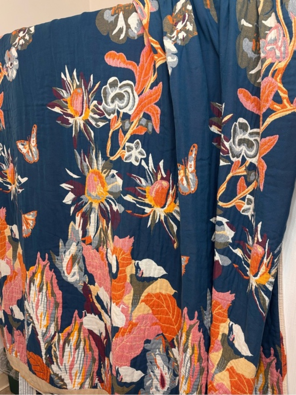 Reversible cotton throw blanket floral botanical